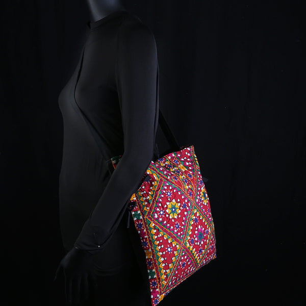 Handmade Embroidered Ladies Shoulder Bag - Mirror work set