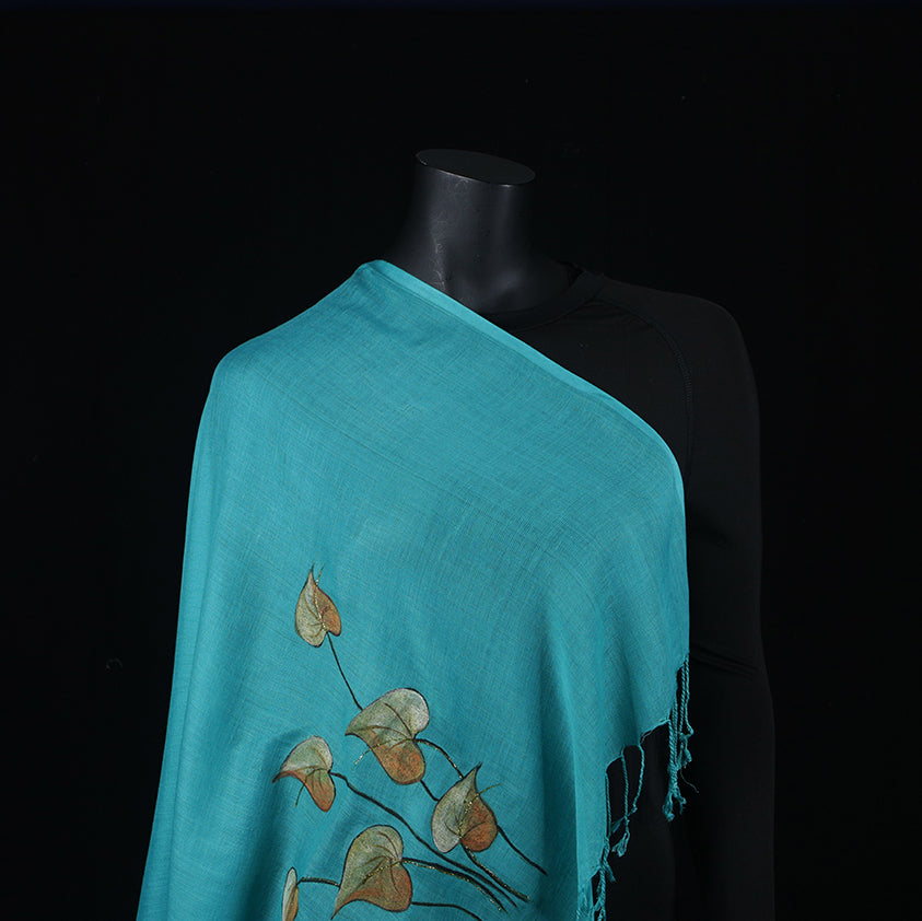 Hand painted Scarf - Turquoise Peepal