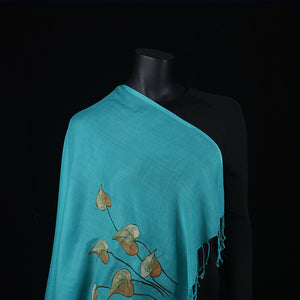 Hand painted Scarf - Turquoise Peepal