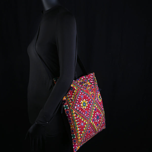 Handmade Embroidered Ladies Shoulder Bag - Mirror work set