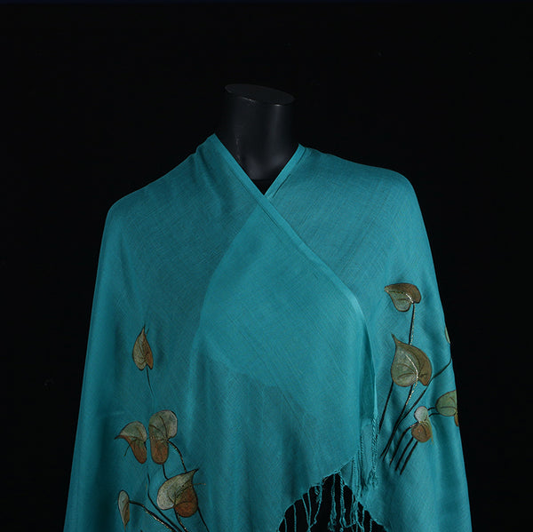 Hand painted Scarf - Turquoise Peepal