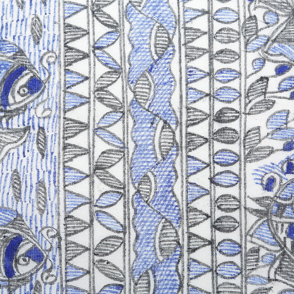 Madhubani Handpainted Ladies Cotton Shawl / Scarf / Dupatta - Royal Blue