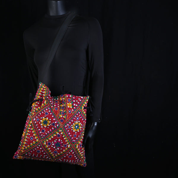 Handmade Embroidered Ladies Shoulder Bag - Mirror work set