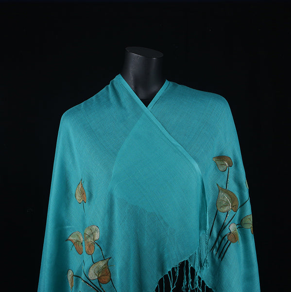 Hand painted Scarf - Turquoise Peepal