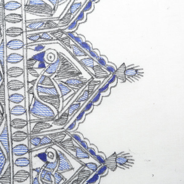Madhubani Handpainted Ladies Cotton Shawl / Scarf / Dupatta - Royal Blue