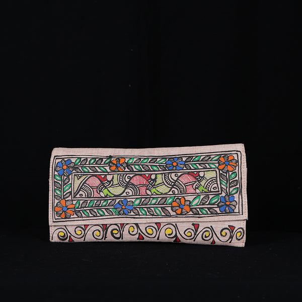 Handpainted Madhubani Ladies Clutch / Purse - Fish