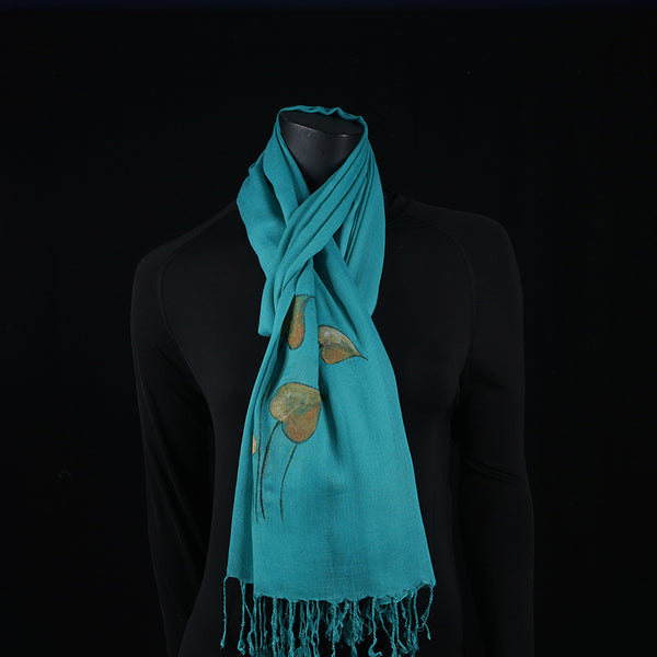 Hand painted Scarf - Turquoise Peepal