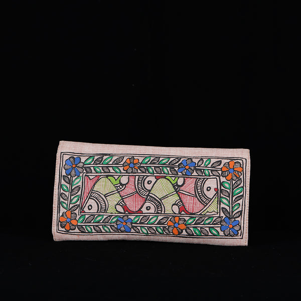 Handpainted Madhubani Ladies Clutch / Purse - Fish
