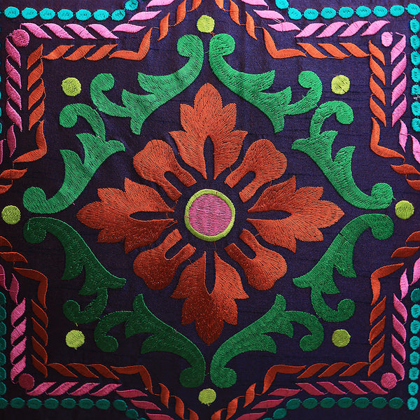 Embroidered Silk finish  Decorative Throw Pillow & Cushion Cover Pair 16 x 16 inches Rangoli