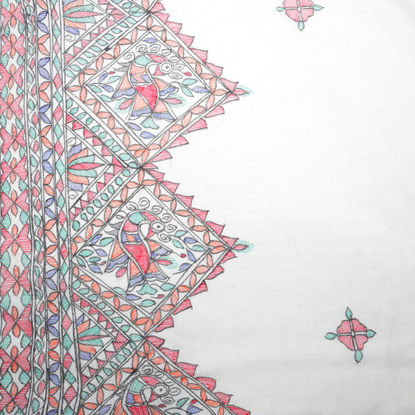 Madhubani Handpainted Ladies Cotton Shawl / Scarf / Dupatta - Diamond