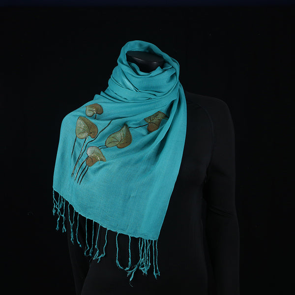 Hand painted Scarf - Turquoise Peepal