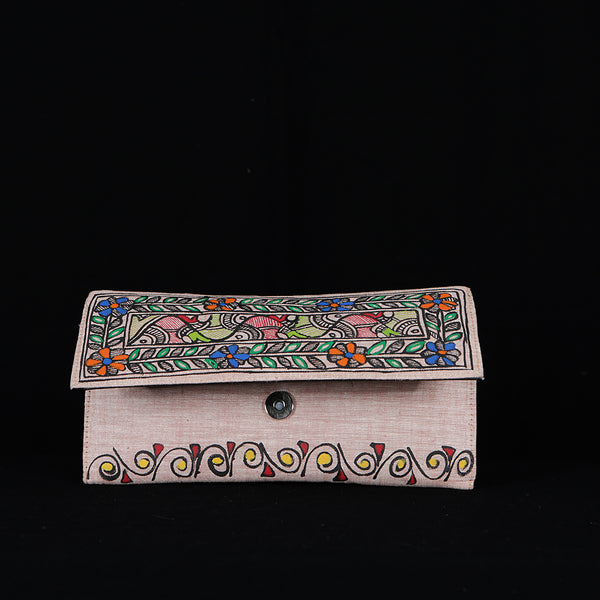 Handpainted Madhubani Ladies Clutch / Purse - Fish