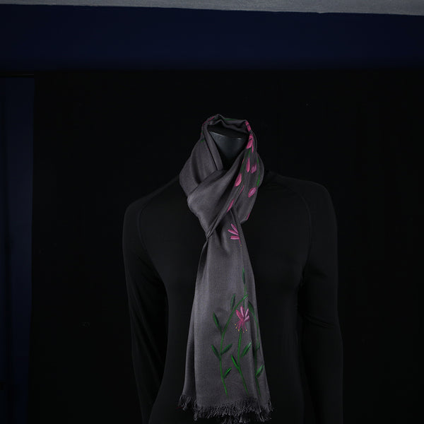 Hand painted Scarf - Grey Pink