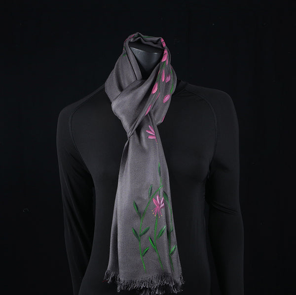 Hand painted Scarf - Grey Pink