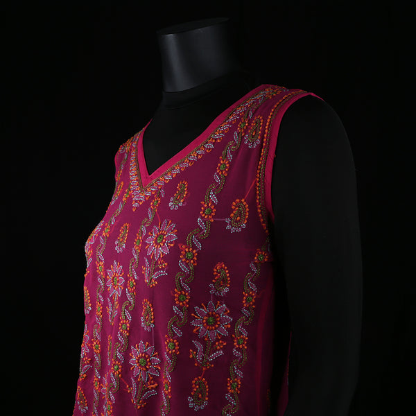 Hand embroidered Kurti Top - Chikan Embroidery - Sleeveless Pink