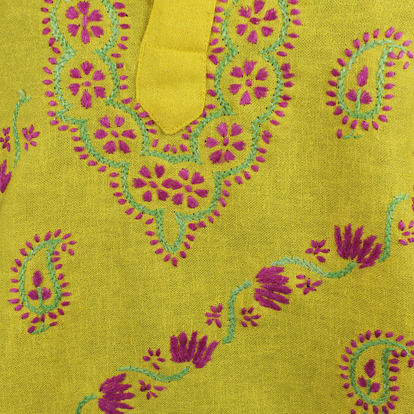 Hand embroidered Kurti Top - Chikan Embroidery - Sunshine