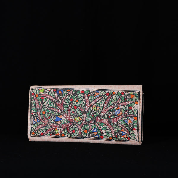 Handpainted Madhubani Ladies Clutch / Purse - Forest of Green