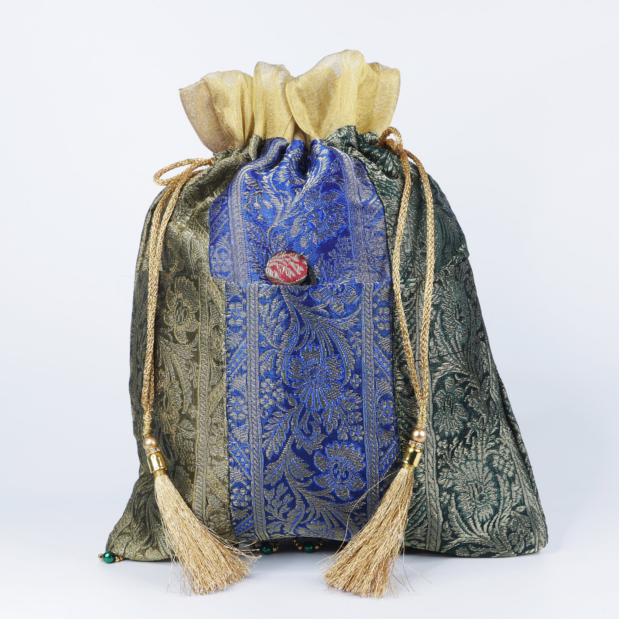 Handmade women's traditional purse - batua / potli handbag, of silk / Banarasi zari fabric to pair with wedding / party attire. Great accessory for Indian dresses.