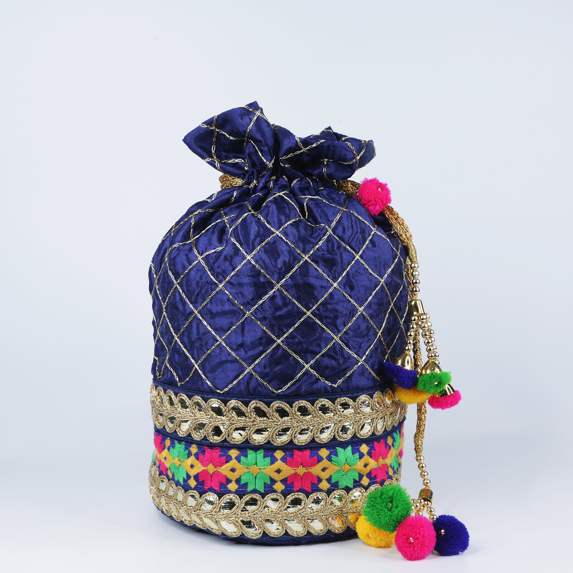 Handmade Women's Potli Handbag / Purse - Blue Squares