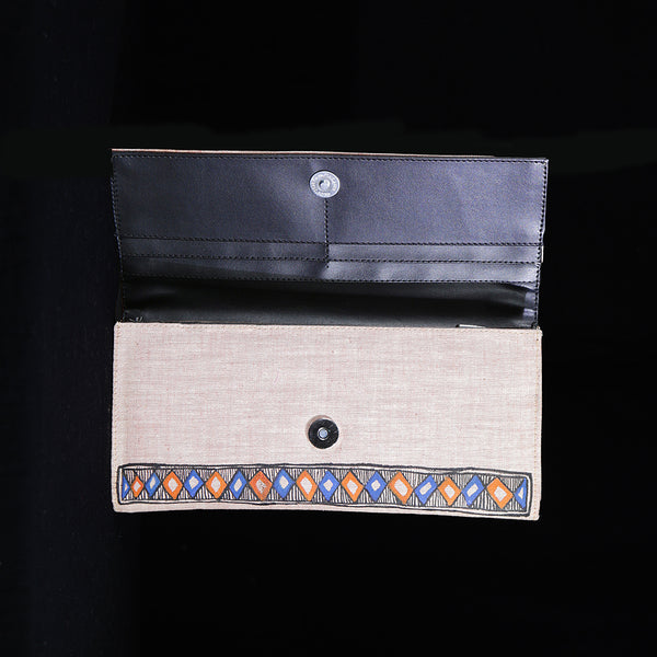 Handpainted Madhubani Ladies Clutch / Purse - Blue Square Forest