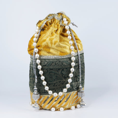Handmade Women's Potli Handbag / Purse - Mustard Zari