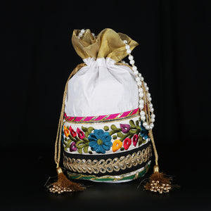 Handmade women's traditional purse - batua / potli handbag, of silk / Banarasi zari fabric to pair with wedding / party attire. Great accessory for Indian dresses.