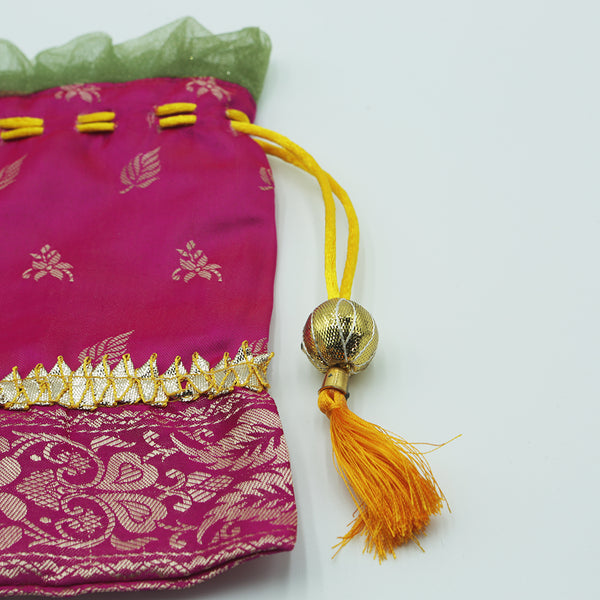 Handmade Women's Potli Handbag / Purse - Pink Brocade