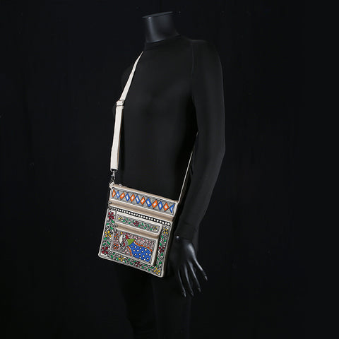 Handpainted Madhubani Ladies Purse / Sling Handbag - Peacock
