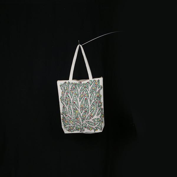 Handpainted Madhubani Ladies Large Tote / Handbag - Fish Mandala