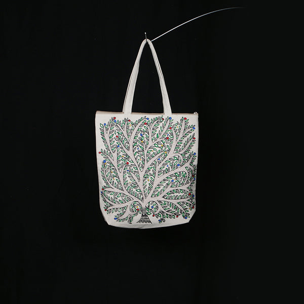 Handpainted Madhubani Ladies Large Tote / Handbag - Tree of Life 2