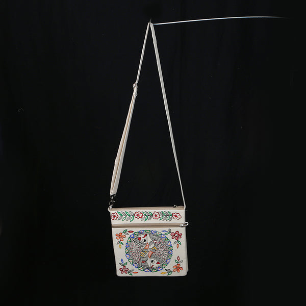 Handpainted Madhubani Ladies Purse / Sling Handbag - Fish