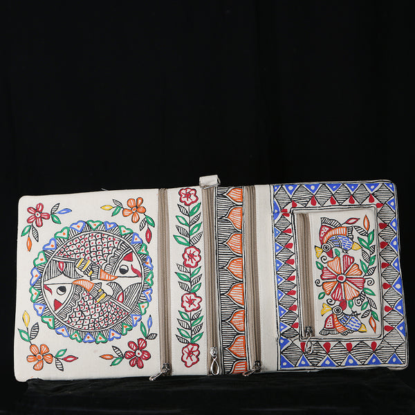Handpainted Madhubani Ladies Purse / Sling Handbag - Fish
