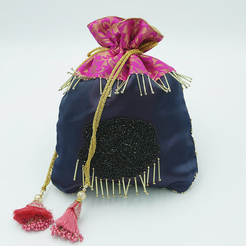 Handmade Potli Bag Pink Brocade