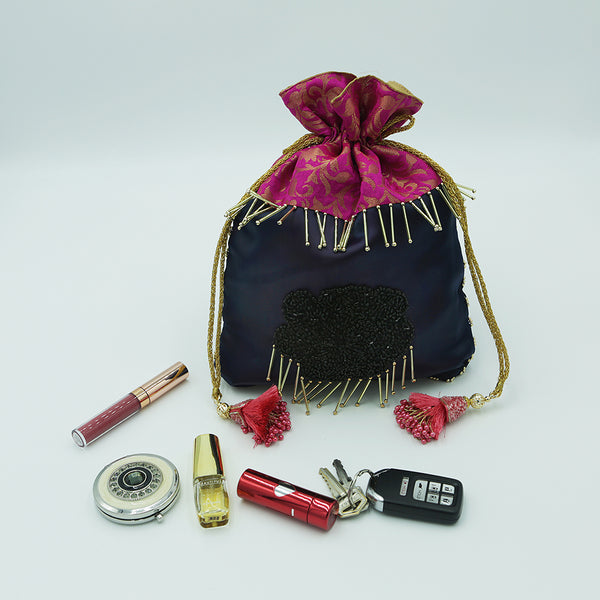 Handmade Potli Bag Pink Brocade