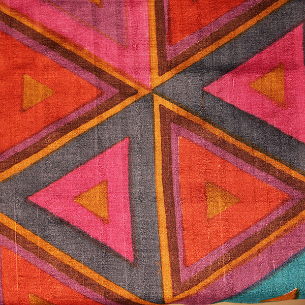 Handprinted Pure Raw Silk Ladies Scarf - Triangles