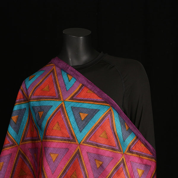 Handprinted Pure Raw Silk Ladies Scarf - Triangles