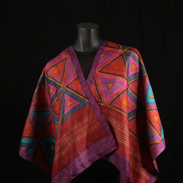 Handprinted Pure Raw Silk Ladies Scarf - Triangles