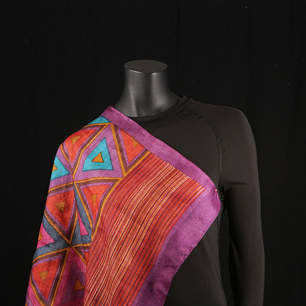 Handprinted Pure Raw Silk Ladies Scarf - Triangles