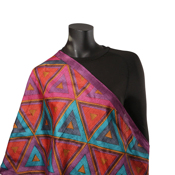 Handprinted Pure Raw Silk Ladies Scarf - Triangles