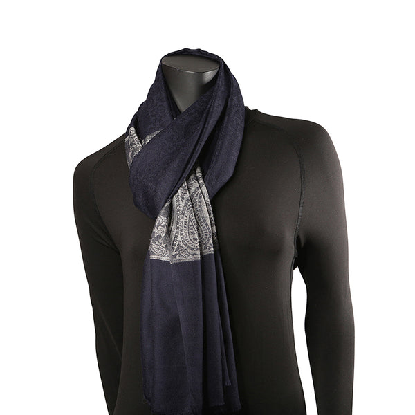 Handmade Pashmina Ladies Shawl / Scarf - Navy Blue Paisely