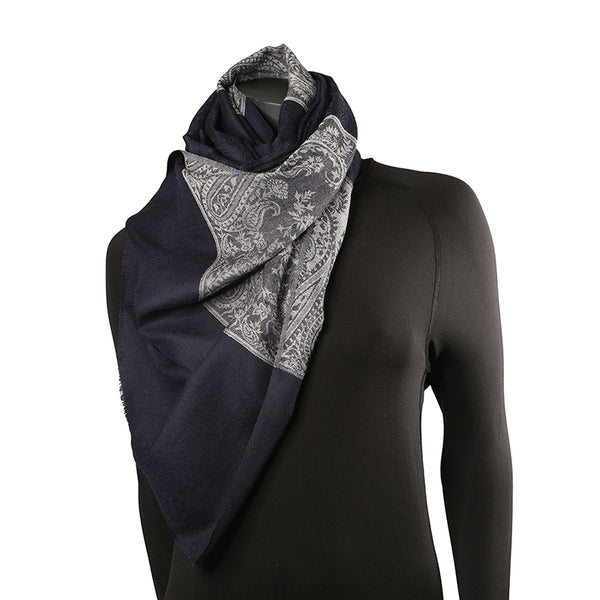 Handmade Pashmina Ladies Shawl / Scarf - Navy Blue Paisely