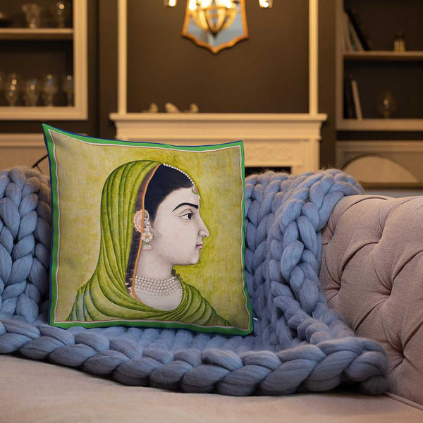 Antique Decorative Throw Pillow & Cushion Lady in Green Rug