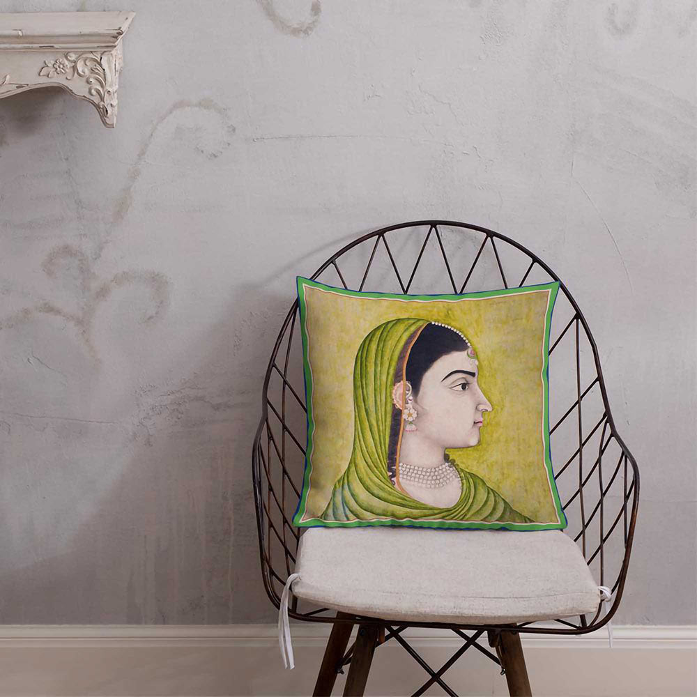 Antique Decorative Throw Pillow & Cushion Lady in Green Rug