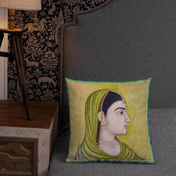 Antique Decorative Throw Pillow & Cushion Lady in Green Bed