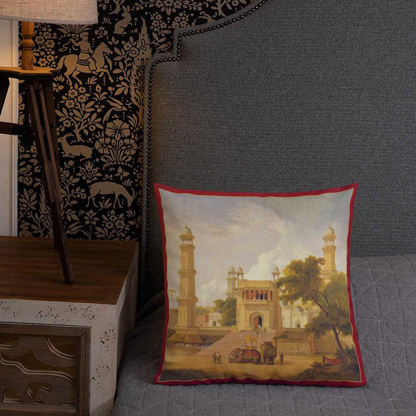 Antique Art Print Decorative Throw Pillow & Cushion Village Mosque bed
