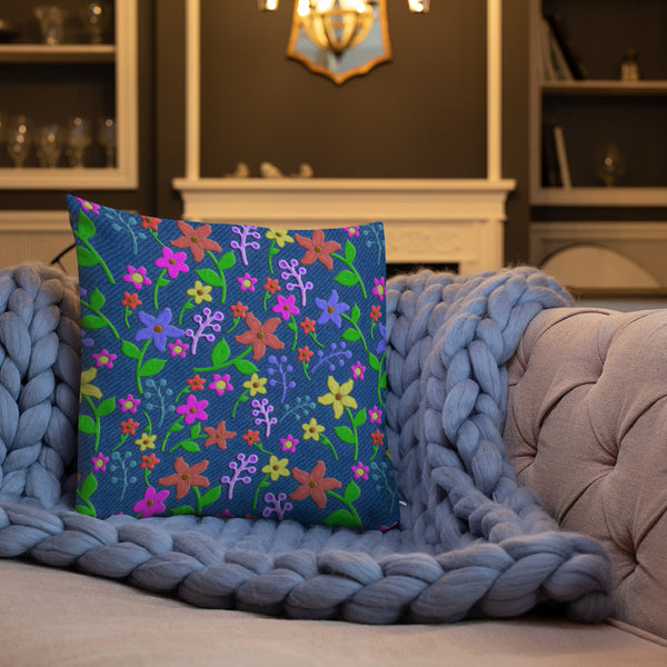 Premium Pillow / Cushion Art Print Embroidered look 18 x 18 in