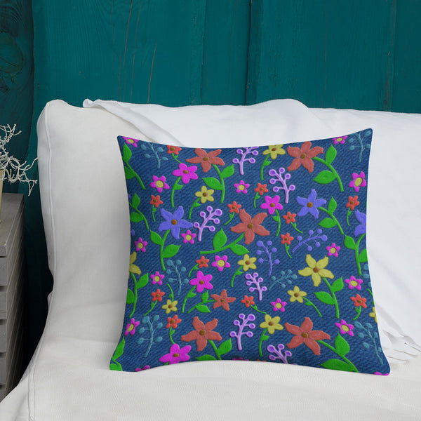 Premium Pillow / Cushion Art Print Embroidered look 18 x 18 in