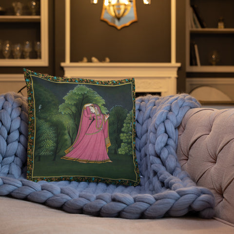 Antique Art Print Decorative Throw Pillow & Cushion Ragini Pink