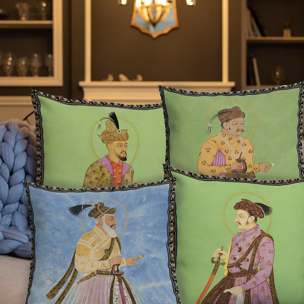 Set of 4 Antique Art Print Decorative Throw Pillow Cushion Mughal Emperors