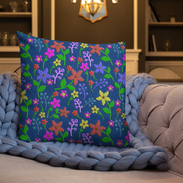 Premium Pillow / Cushion Art Print Embroidered look 18 x 18 in